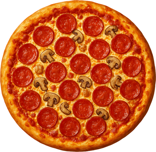 a realistic pizza.
In-Game asset.  2d.  High contrast.  No shadows