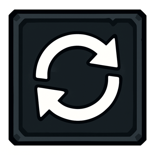 a dark colored refresh sign box.
In-Game asset.  2d.  High contrast.  No shadows