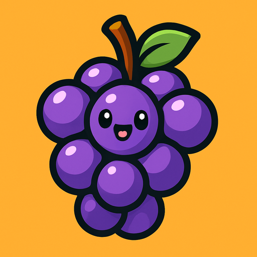 Grapes with a cute face.
In-Game asset.  2d.  High contrast.  No shadows
