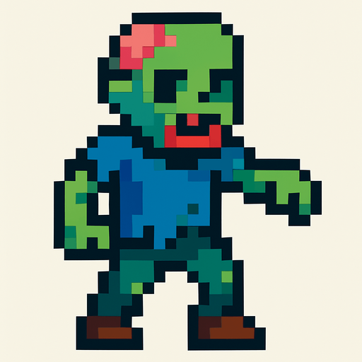 zombie pixel no text.
In-Game asset.  2d.  High contrast.  No shadows