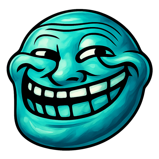 Head of troll face meme. face shaped as a marble shaped face made in blender 3D. 
In-Game asset.  2d.  High contrast.  No shadows