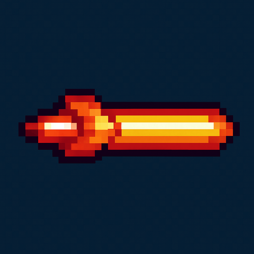 Pixel art style, spaceship lazer bullet.
In-Game asset.  2d.  High contrast.  No shadows