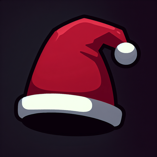 a simple dark red cartoon christmas hat
Single Game Texture. In-Game asset. 2d. Blank background. High contrast. No shadows. No text.