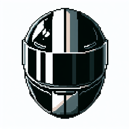 profile  view of an empty motorcycle helmet. black with a white vertical central band and another thiner orange band on the center.
NOT PERSPECTIVE!. Pixel art high definition