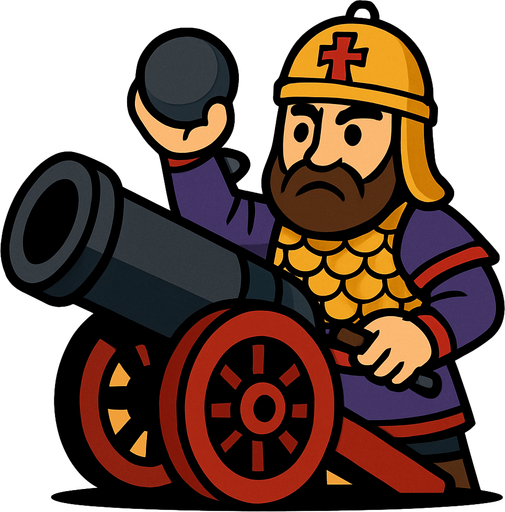 Animasyon çizgi dizi tarzında bizans topçusu.
In-Game asset.  2d.  High contrast.  No shadows