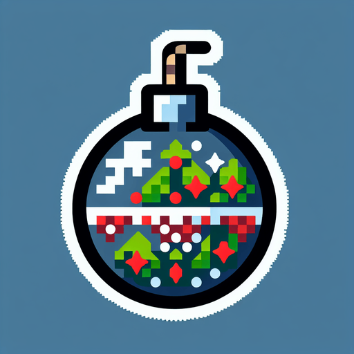 16 bit CHRISTMAS bomb power up icon.
Single Game Texture. In-Game asset. 2d. Blank background. High contrast. No shadows.