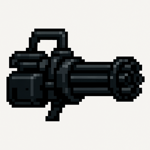 minigun negra hecha con pixeles..
In-Game asset.  2d.  High contrast.  No shadows