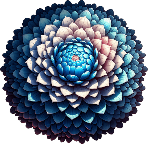 A large blue round flower. Top down view.
Single Game Texture. In-Game asset. 2d. Blank background. High contrast. No shadows.