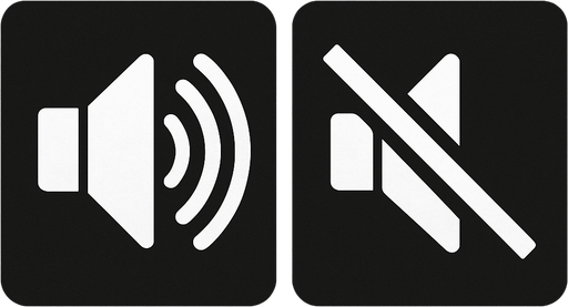 Ses açık, ses kapalı, gerçekçi icon resmi, yazısız.
In-Game asset.  2d.  High contrast.  No shadows