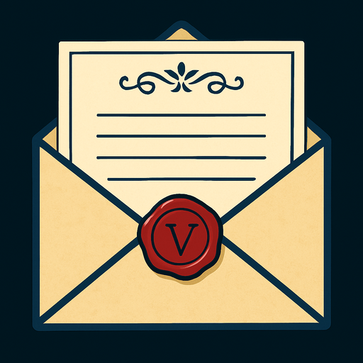 Carta de email elegante.
In-Game asset.  2d.  High contrast.  No shadows