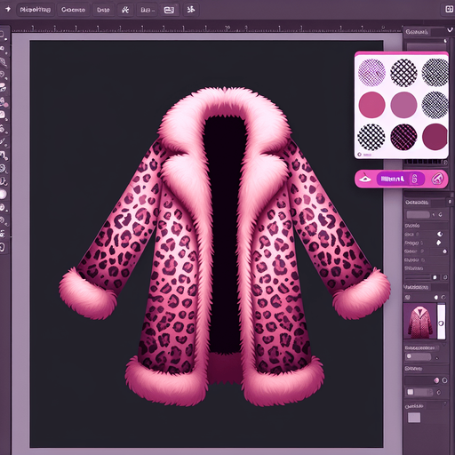 Pink leopard mink coat.
Single Game Texture.  In-Game asset.  2d.  Blank background.  High contrast.  No shadows
