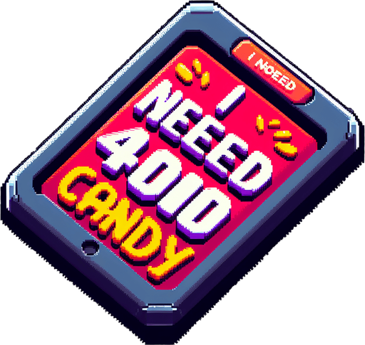 pixel text tablo : I need 400Candy.
Single Game Texture. In-Game asset. 2d. Blank background. High contrast. No shadows.