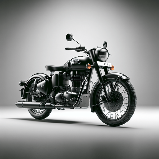 Royal Enfield bullet in black colour and full realistic.
Single Game Texture. In-Game asset. 2d. Blank background. High contrast. No shadows.