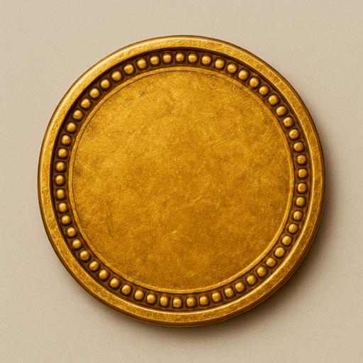 Coin, üstten görünüm, gerçekçi, yazısız.
In-Game asset.  High contrast.  No shadows