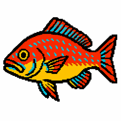 A snapper. 80s arcade machine graphics. 
Swimming Side profile. White background. 
In-Game asset.  2d.  High contrast.  No shadows