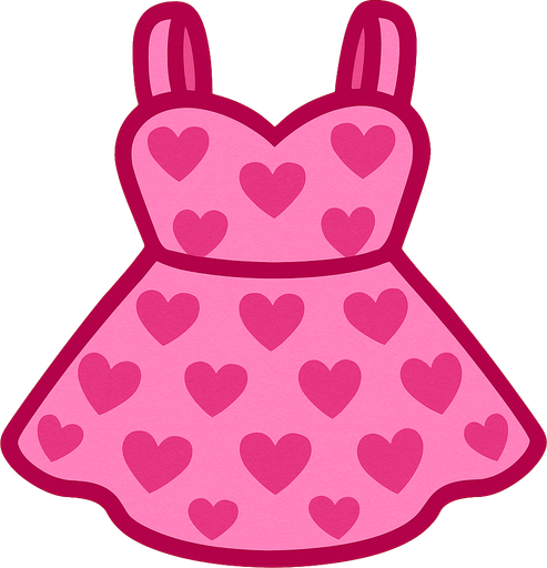 cute pink heart design dress top view..
In-Game asset.  2d.  High contrast.  No shadows
