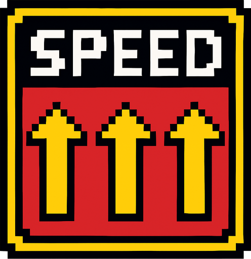 A pixelated speed panel with arrows pointing up.
High contrast.  No shadows