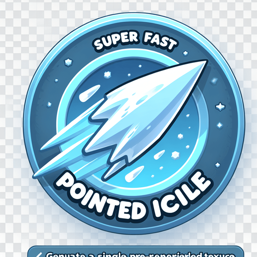 Icon for a very speedy icicle, on a circle, with the text „pointed Icicle“ at top, cartoon Single Game Texture. In-Game asset. 2d. Blank background. High contrast. No shadows.