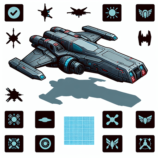 Космический корабль, без фона.
Single Game Texture. In-Game asset. 2d. Blank background. High contrast. No shadows.