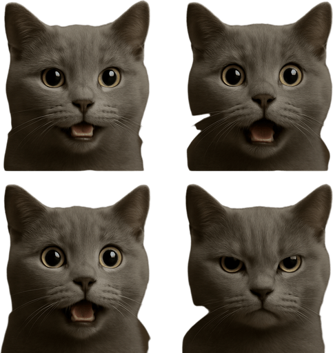 Sprite sheet of head only with different face expressions : smile, surprise, fear, laught, angry...