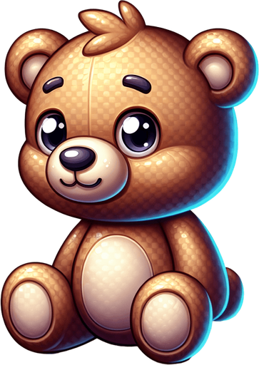Reimagine the cute teddy bear sitting without background. Plastic style Single Game Texture. In-Game asset. 2d. Blank background. High contrast. No shadows.
