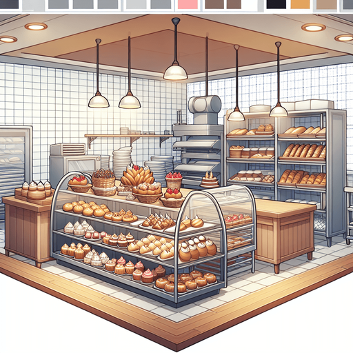 interieure de patiserie.
Single Game Texture. In-Game asset. 2d. Blank background. High contrast. No shadows.