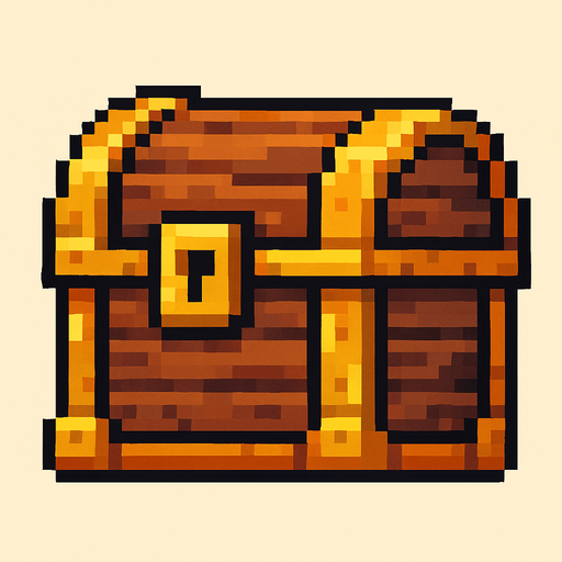 pixel tahta bir hazine kutusu.
In-Game asset.  2d.  High contrast.  No shadows