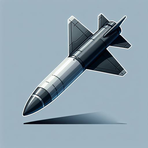 Missile 2d of a fighter plane.
Single Game Texture. In-Game asset. 2d. Blank background. High contrast. No shadows.