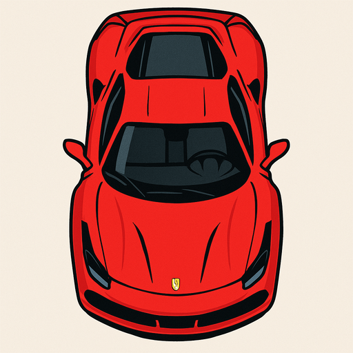 Kuş bakışı Ferrari araba.
In-Game asset.  2d.  High contrast.  No shadows