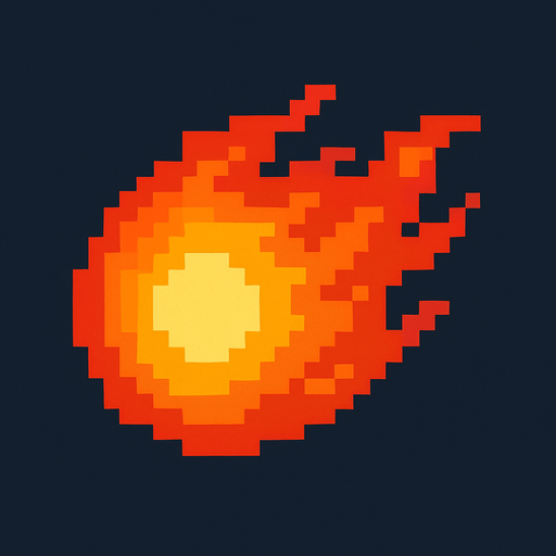 pixel fireball.
In-Game asset.  2d.  High contrast.  No shadows