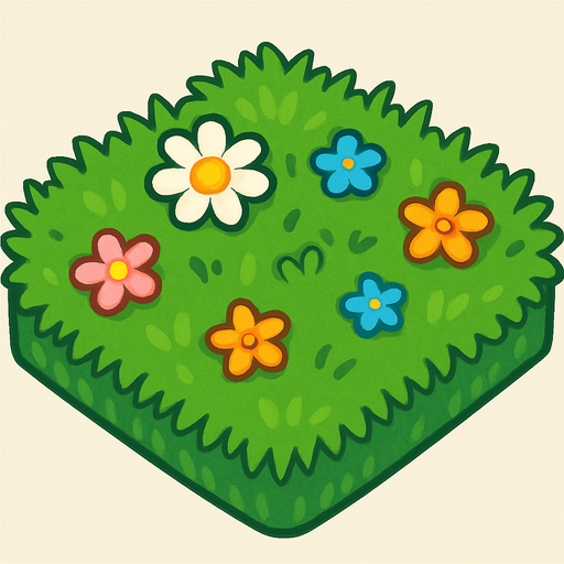 casilla de cesped en imagen completa con flores.
In-Game asset.  2d.  High contrast.  No shadows