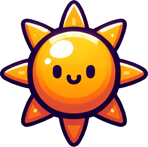 shining sun cartoon style.
Single Game Texture.  In-Game asset.  2d.  Blank background.  High contrast.  No shadows