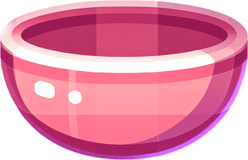a pink kithen bowl. Single Game Texture. In-Game asset. 2d. Blank background. High contrast. No shadows.