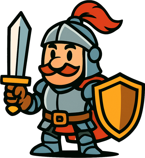 Has un caballero estilo cartoon.
In-Game asset.  2d.  High contrast.  No shadows