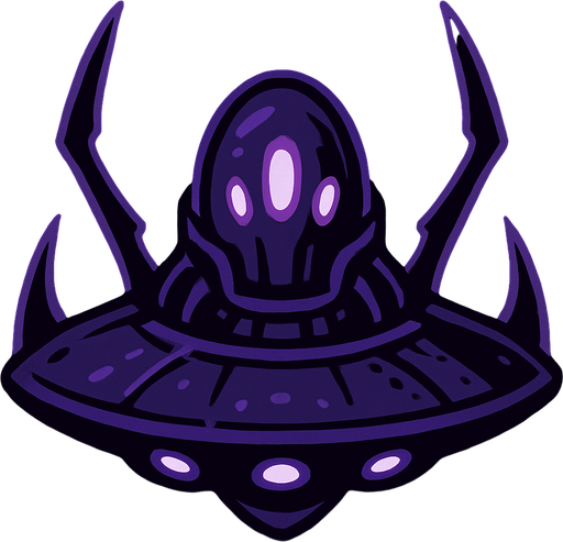 A dark purple alien ship.
In-Game asset.  2d.  High contrast.  No shadows