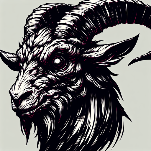 demon goat staring.
Single Game Texture. In-Game asset. 2d. Blank background. High contrast. No shadows.