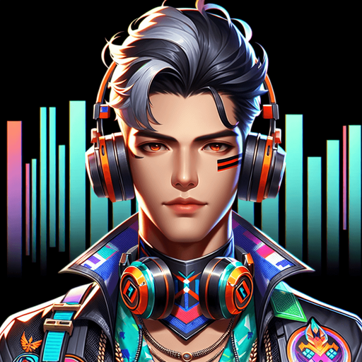 Dj alok character from free fire.
Single Game Texture. In-Game asset. 2d. Blank background. High contrast. No shadows.