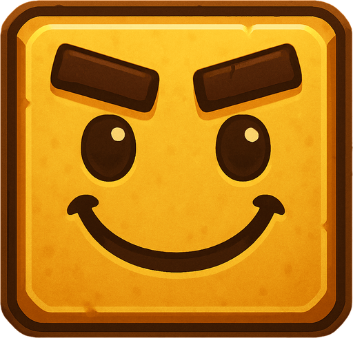 square smiley face thick eyebrows.
In-Game asset