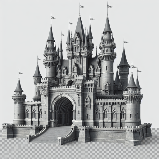 A grey fantasy castle.
In-Game asset. 2d. Transparent background. High contrast. No shadows.