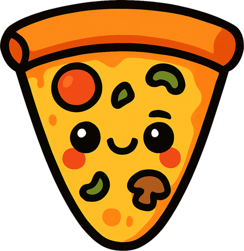 Cute pizza.
In-Game asset.  2d.  High contrast.  No shadows. Art