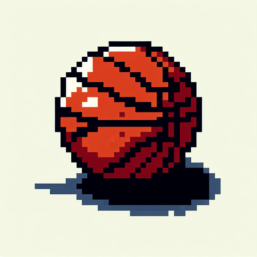 Singular basketball. 8-bit art style..
Single Game Texture. In-Game asset. 2d. Blank background. High contrast. No shadows.