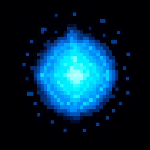 bola de luz azul de pixeles.
In-Game asset.  2d.  High contrast.  No shadows
