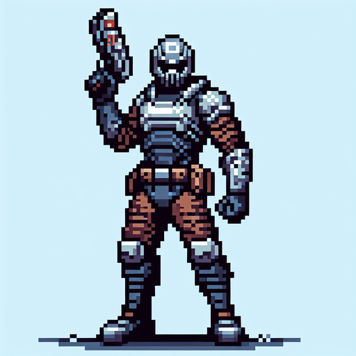 Create a pixel art sprite of the Mandalorian from the Star Wars universe. The Mandalorian should be standing in a determined pose, with his beskar armor and blaster raised. The sprite should be detailed and recognizable, but also stylized to fit within the pixel art aesthetic.
The Mandalorian is a skilled bounty hunter known for his unwavering determination and formidable combat skills. Clad in his signature beskar armor, he wields an array of deadly weapons, including his trusty blaster and a jetpack that allows him to maneuver with incredible agility. Despite his gruff exterior, the Mandalorian possesses a strong sense of honor and a deep-seated loyalty to those he protects.