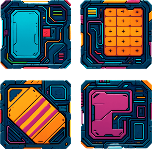 Futuer complicated floors. Cyberpunk. Abstract. separated. Different colors. HD colors.
In-Game asset.  2d.  High contrast.  No shadows