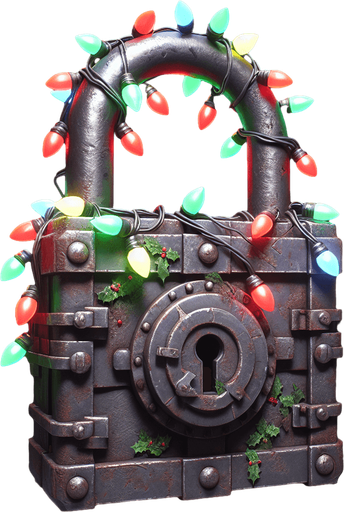 eerie christmas inspired christmas light lock with a resident evil style.
Single Game Texture. In-Game asset. 2d. Blank background. High contrast. No shadows.