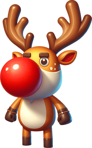 rudolf the red nose raindeer Single Game Texture. In-Game asset. 2d. Blank background. High contrast. No shadows.