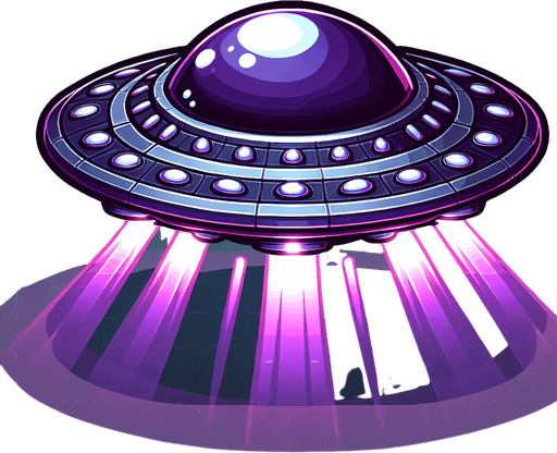 shiny purple and black attack ufo..
Single Game Texture.  In-Game asset.  2d.  Blank background.  High contrast.  No shadows