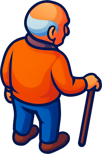 An old man with a cane. No hat.