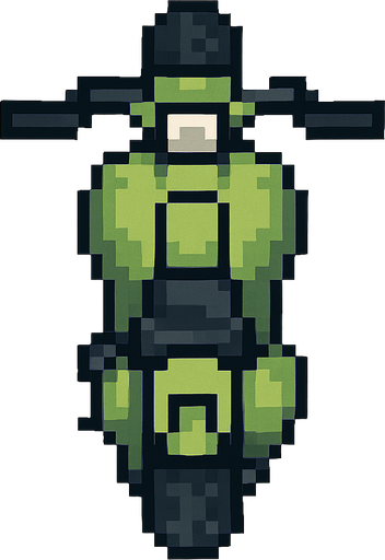 Draw 2d pixel motorciycle top view light green..
In-Game asset.  2d.  High contrast.  No shadows