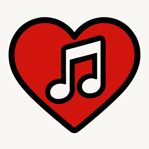 küçük bir kırmızı kalp ve içinde beyaz 🎶 notası.
In-Game asset.  2d.  High contrast.  No shadows